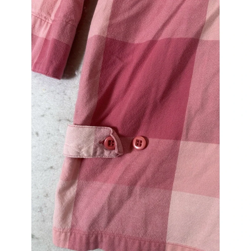 Christopher & Banks Large Pink Plaid Button Front Shirt Sz L 3/4 Sleeve Layer